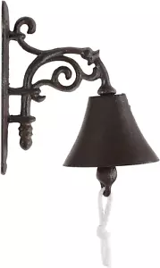 Outdoor Dinner Bell, Rustic Vintage Large Cast Iron Wall Mounted Metal Door Bell - Picture 1 of 12