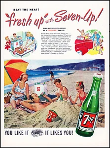 1948 7UP Cola 7 Up Soda Family Beach Picnic anuncio impreso fotográfico vintage LA49 - Imagen 1 de 1