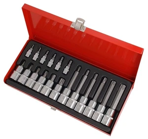 Star Torx Socket Set In Tin 18 Piece Long Short T8 - T60 1/4" 1/2" Drive - Picture 1 of 3