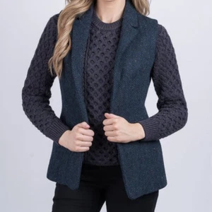 Chaleco Celta Dama de Irlanda Para Mujer 8 Heritage Azul Espiga Tweed Preppy - Imagen 1 de 10