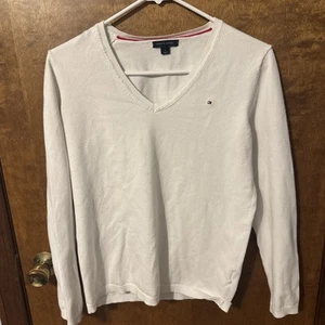 Tommy Hilfiger Damen Pullover Pulli weiß V-Ausschnitt Gr. M - Bild 1 von 9