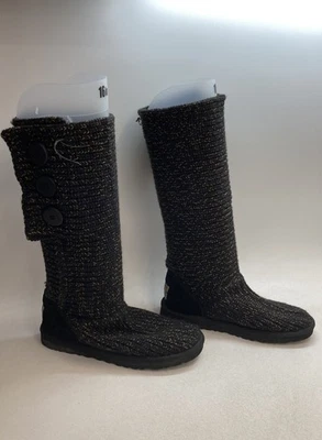 UGG Australia Classic Tall Cardy Black Gold Metallic Knit Boots - Image 1 of 4