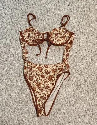 Tularosa Shia One Piece Swimsuit Floral Bikini Cutout Rust Color - Image 1 of 4