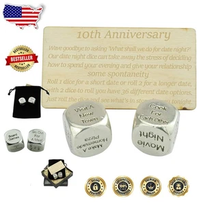 Celebrate Your 10th Anniversary with Pure Tin Date Night Dice in Velvet Bag - Imagen 1 de 7