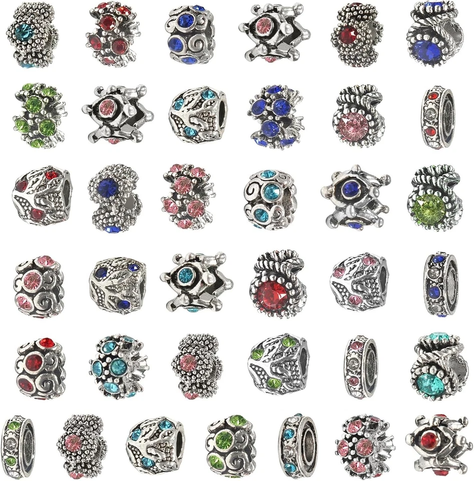 30 шт. разных антикварных европейских амулетов со стразами бусины для браслета - Изображение 1 из 1