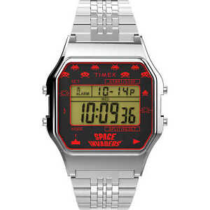 Timex T80 X Space Invaders Silber Unisex Armbanduhr TW2V30000