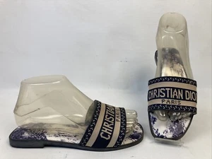 Christian Dior Paris Dway  Blue & White Slide Women Sz 5.5 (36) GUC - Picture 1 of 14