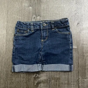 Arizona Girls Midi Jean Shorts Dark Wash Denim Adjustable Waist Size 8 Slim - Picture 1 of 5