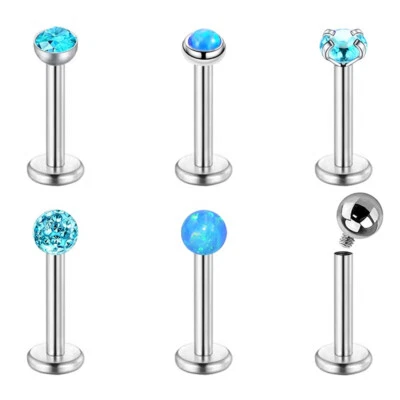 6pc 16g Internal Thread Labret Steel Opal CZ Monroe Lip Tragus Ear Stud Piercing Foto 1 de 4