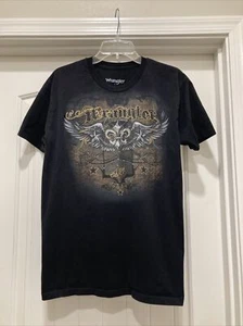 Black Wrangler 47 T Shirt SZ L Wings Fleur de Lis Awesome Tee - Picture 1 of 13