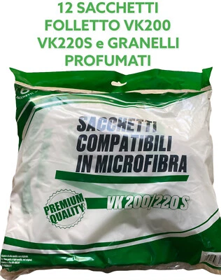 12 SACCHETTI FOLLETTO VK200 VK220S PREMIUM MULTISTRATO GRANELLI PROFUMATI GRATIS