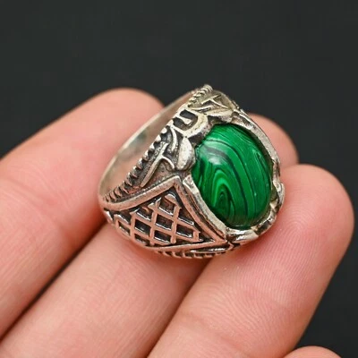 Malachite Men's Ring 925 Sterling Silver Handmade-Statement Ring All Size-BJ63 - Image 1 of 4