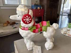 NWT POODLE STATUE SCULPTURE FIGURINE SCARF EARMUFFS HOLIDAY CHRISTMAS DOG 10"NEW - Picture 1 of 10