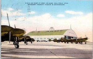 P-38s Airplanes on Ramp Army Air Base Hill Field UT Vintage Postcard Posted - Bild 1 von 2