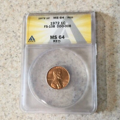 1972 Doubled Die Obverse # 8 (FS-108) Lincoln Cent - ANACS MS-64 RED - Image 1 of 2