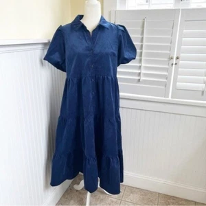 Crown & Ivy Harbor Navy Blue Baby Corduroy Short Sleeve Maxi Dress XL Petite NEW - Picture 1 of 5