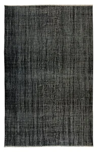 5.7x8.8 Ft Modern Anatolian Area Rug Over-Dyed in Black, Vintage Handmade Carpet - Picture 1 of 5
