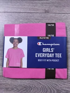 Champion Shirt Girl X-Large 14-16 Pink Boxy Fit Pocket Everyday Tee Short Sleeve - Picture 1 of 5