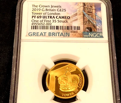 2019 GREAT BRITAIN 25£ CROWN JEWELS TOWER LONDON PF69 1 OF FIRST 35  - GOLD #98L - Image 1 of 4