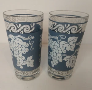 Set of 2 Hazel Atlas White Grapes leaves Highball glass ware tumblers Wedgewood - Picture 1 of 8