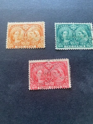 1897 CANADA ##51-53, USED, QUEEN VICTORIA. $25.00 VALUE - Image 1 of 4