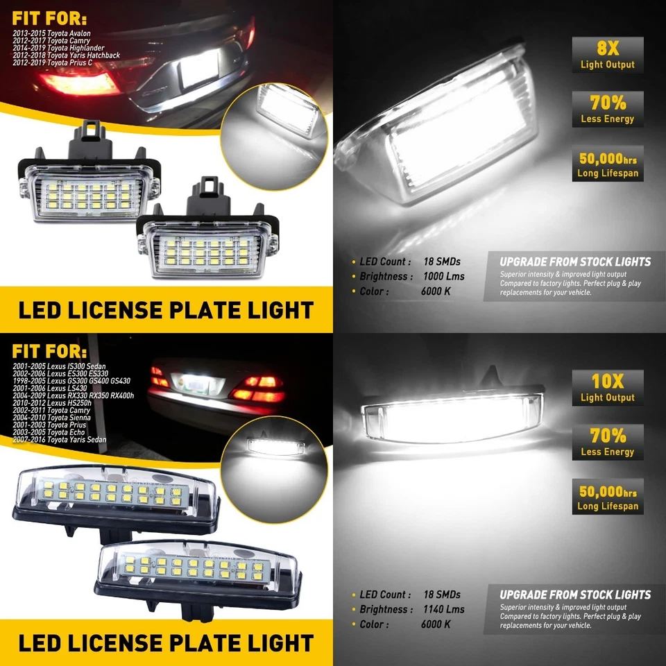 LÁMPARA de luz de licencia LED completa 6500K para Toyota Camry Yaris Highlander Priu D Foto 1 de 1
