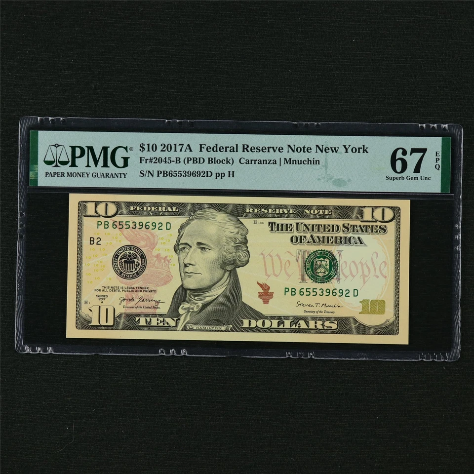 2017A Federal Reserve Note New York 10 Dollars Fr#2045-B PMG 67 EPQ UNC - Image 1 of 4