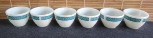Pyrex Corning (6) Custard Bouillon Cups Laurel Leaf Turquoise Band - Picture 1 of 3