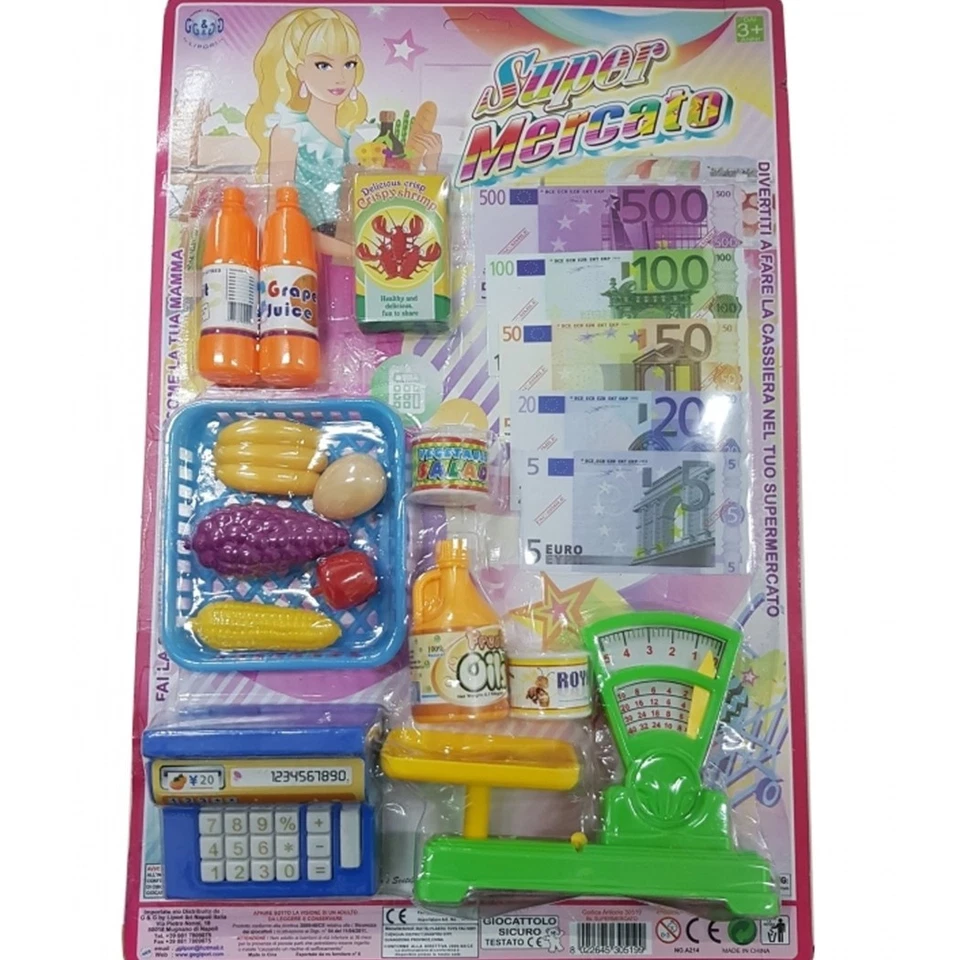 SUPER MARKET CASSA BILANCIA SOLDI SPESA CARRELLINO FRUTTA LATTE GIOCO BAMBINI - Immagine 1 di 1