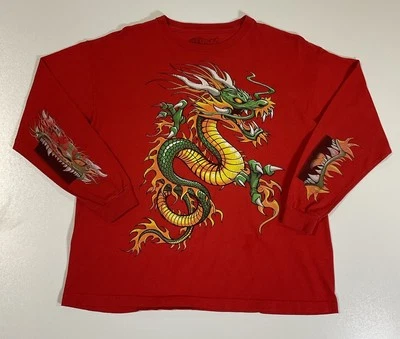 复古混合龙长袖 T 恤青少年 XL JNCO 风格滑板 Y2K — 第 1/4 张图片