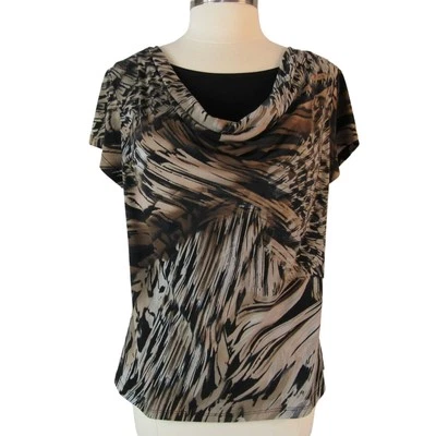 Clear Sky Slinky Blouse Cowl Neck Short Sleeves Size Large Geometric Motif - Image 1 of 4