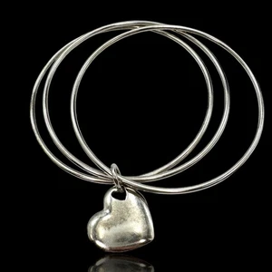Estate Tiffany & Co. sterling silver heart tag triple bangle bracelet - Picture 1 of 2