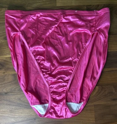 Vtg Panties Delicates Second Skin Liquid Satin Shiny Wet Look Hi Cut Pink Sz XL - Image 1 of 4