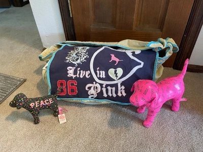 Bolso de Hombro Vintage Victoria's Secret ROSA Lona X-Grande Y2K Perro Terciopelo Viaje Foto 1 de 4