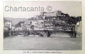 1881 Incisione VERONA CASTEL S.PIETRO PONTE NUOVO - Picture 1 of 1