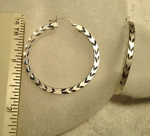 Sterling Silver Hoop Earrings 1 1/2 Inch - Picture 1 of 2