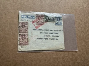 Gold Coast WWII Censor Cover to US +tri-Color Franking #116X3+119+123 +Red Chop - Picture 1 of 2