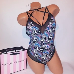 Victoria Secret Lingerie Teddy Babydoll One Piece Bodysuit Strappy Geo - Picture 1 of 4