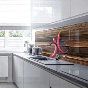 Premier Range Acrylic Splashbacks 2 Chillies on Chopping Board and Accessories - Picture 1 of 5
