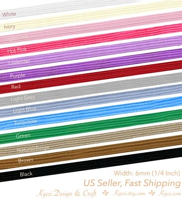 1/4" (6mm) Flat Elastic Band 1 5 10 20 50 100 yards, Thin Colored Elastic, DIY - Image 1 of 4
