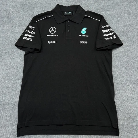 Mercedes Benz Shirt Mens M Black Golf Polo AMG Petronas F1 Forumla One Hugo Boss Cover