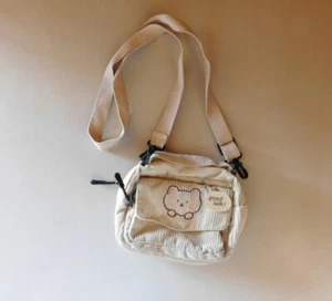 Kawaii Teddy Bear Embroidered Shoulder Bag Leisure casual Crossbody Bag- Beige - Picture 1 of 2
