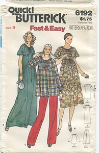Butterick 6192 Misses Vintage Maternidad Vestido Top Pantalones Patrón Talla 8 Sin Cortar - Imagen 1 de 2