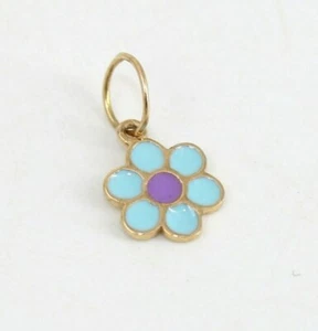 14k Solid Gold Flower Designer Enamel Handmade Flower Charm Pendant Christmas. - Picture 1 of 12