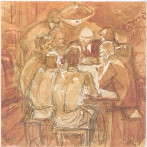 Anatoli Dovzhenko (1932-1991) "Lenin and workers", watercolor, 1960s (1) - Picture 1 of 3