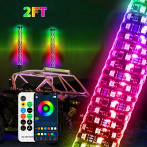 1PC 2FT Spiral LED Fat Whip Light Antenna RGB Chasing For Cam-am X3 RZR UTV ATV - Picture 1 of 16