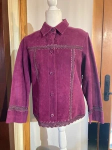 California Style Rose Color Suede Jacket with Crochet Trim, Small-Petite - Picture 1 of 3