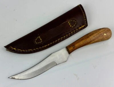 Cuchillo de hoja fija de acero inoxidable vintage Pakistán de 7" mango de madera de latón con funda Foto 1 de 4
