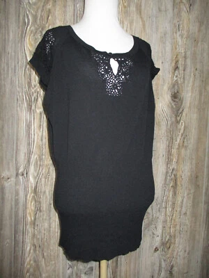 Nine & Co Short Sv NWT Sz M Lightweight Sweater Black Crochet Goth Romantic - Image 1 of 4