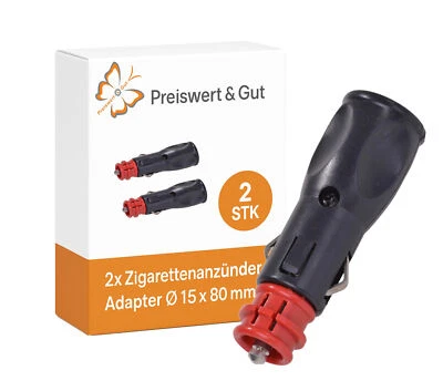 2x Zigarettenanzünder Adapter Ø15x80mm – KFZ Stecker Kunststoff mit Sicherung - Bild 1 von 4